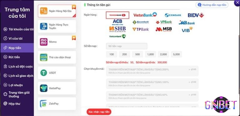 Nạp tiền để tham gia đặt cược