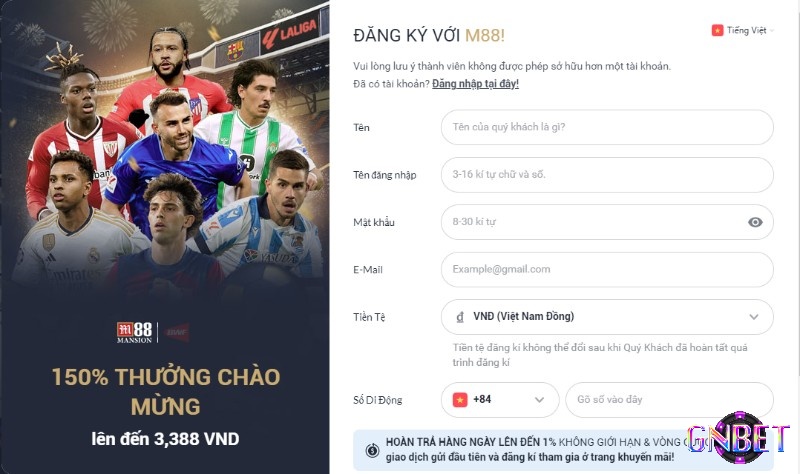 Cách đăng ký M88 cá cược trực tuyến rất dê