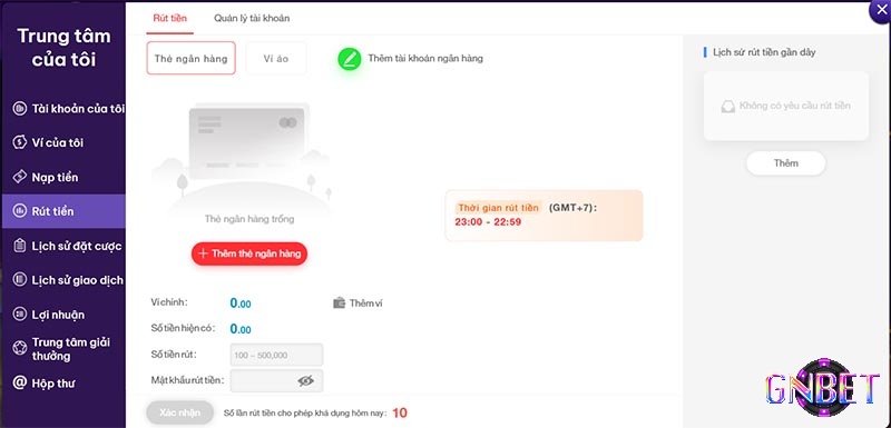 Rút tiền về tài khoản khi đạt đủ yêu cầu của nhà cái