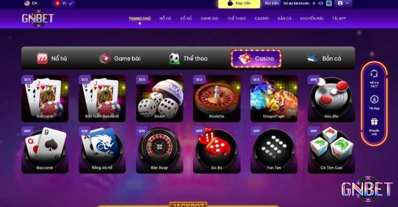Gnbet mang tới kho game giải trí vô cùng đa dạng