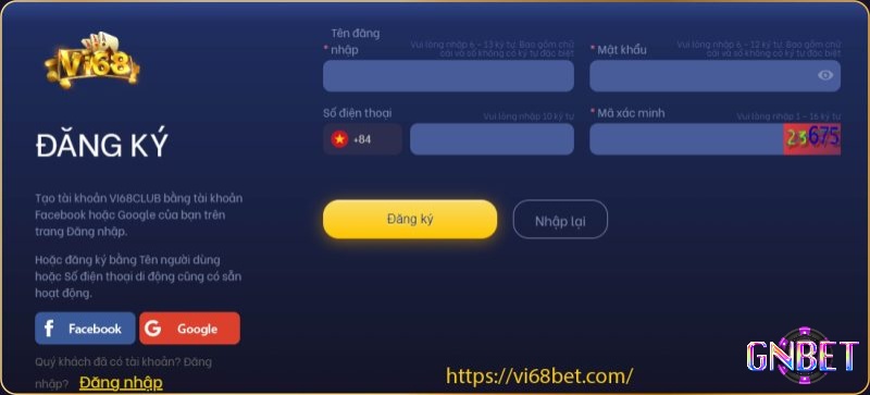 Hãy nhập thông tin của bạn để bắt đầu đăng ký vi68
